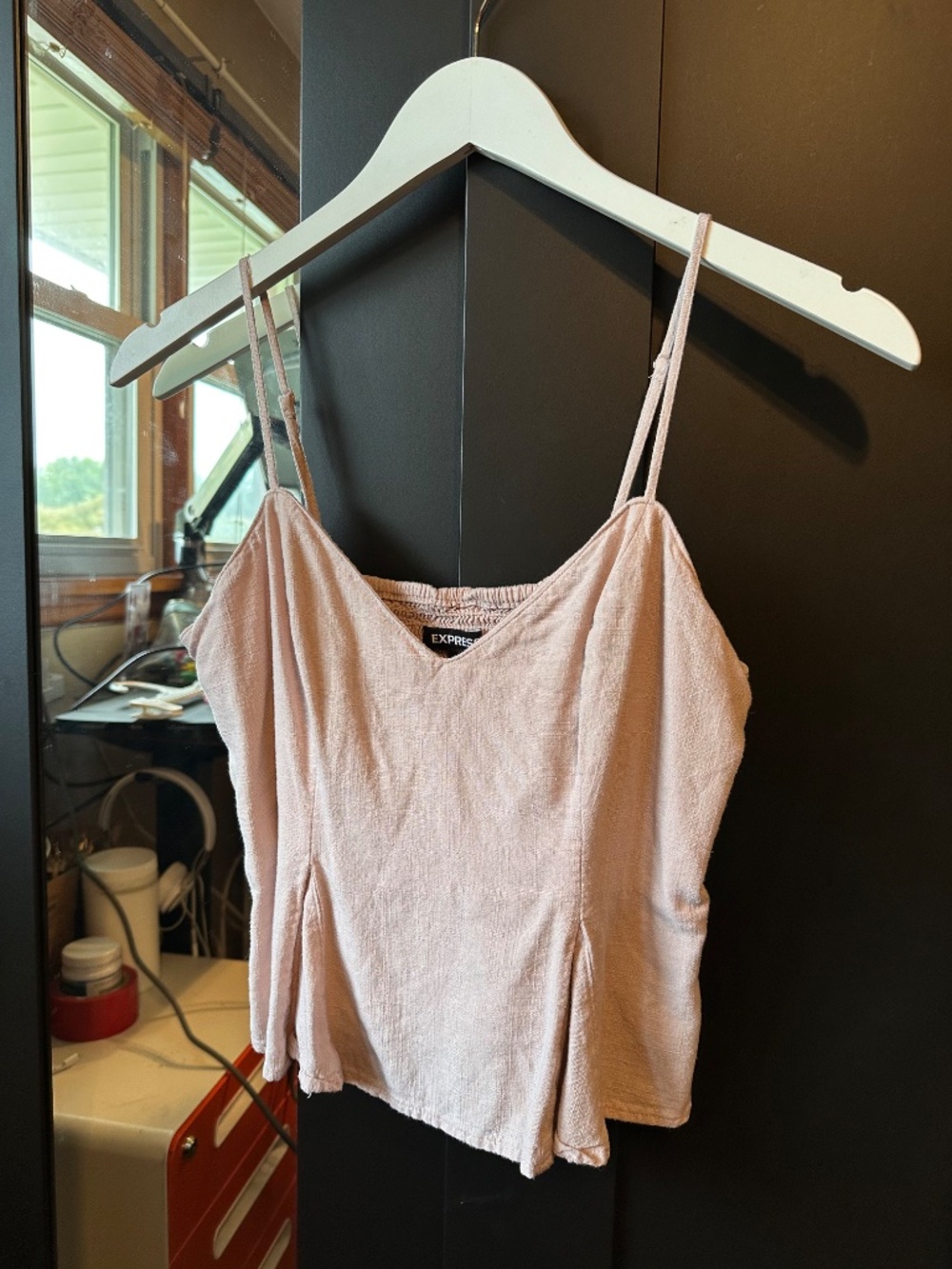 Express Blush Linen Blend Smocked Back Cami Tank S